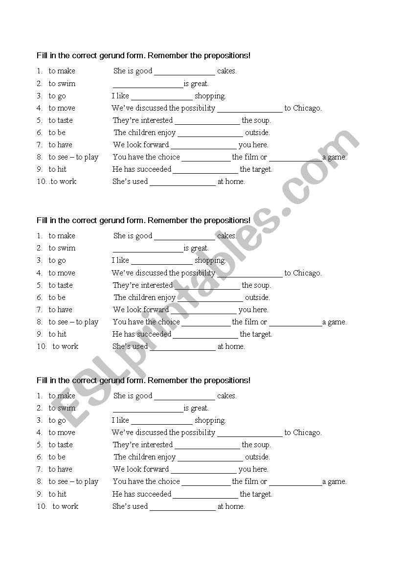 Gerund Worksheet worksheet