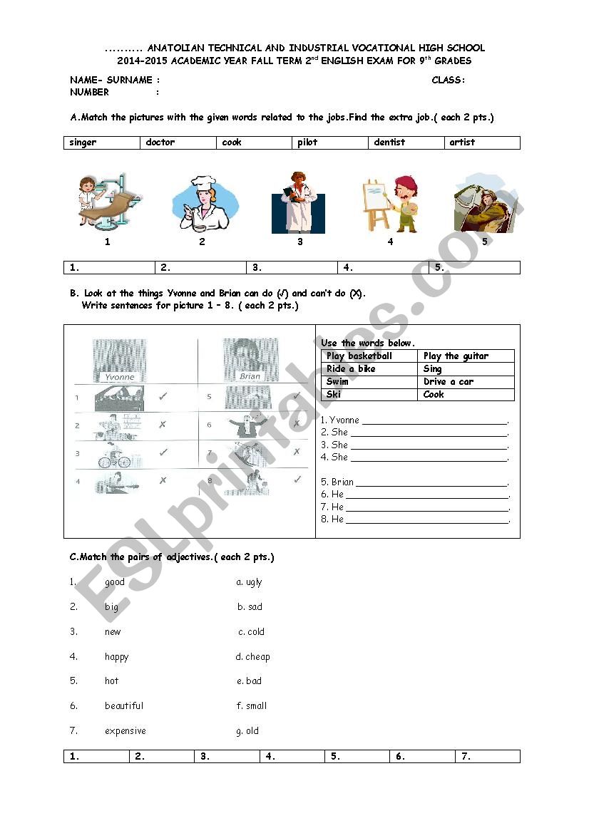 1st term 2nd exam for 9th grades