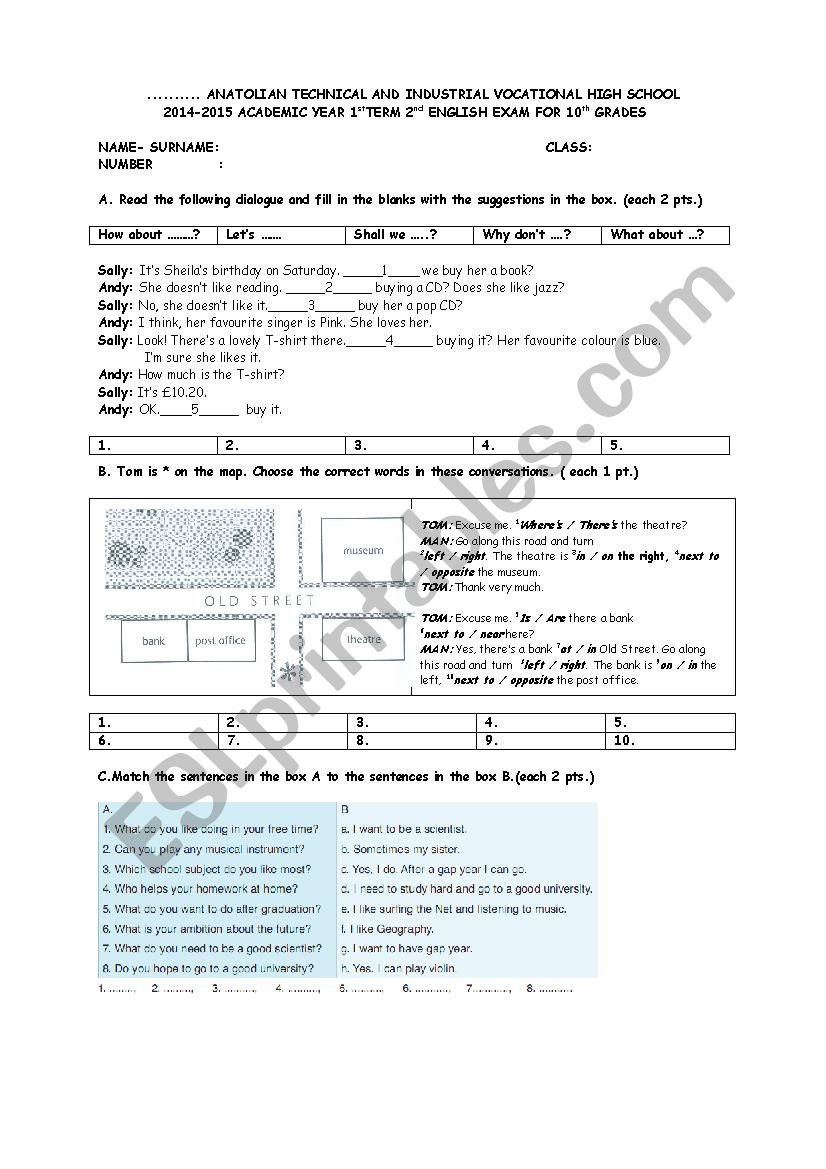 1st term 2nd exam for 10th grades