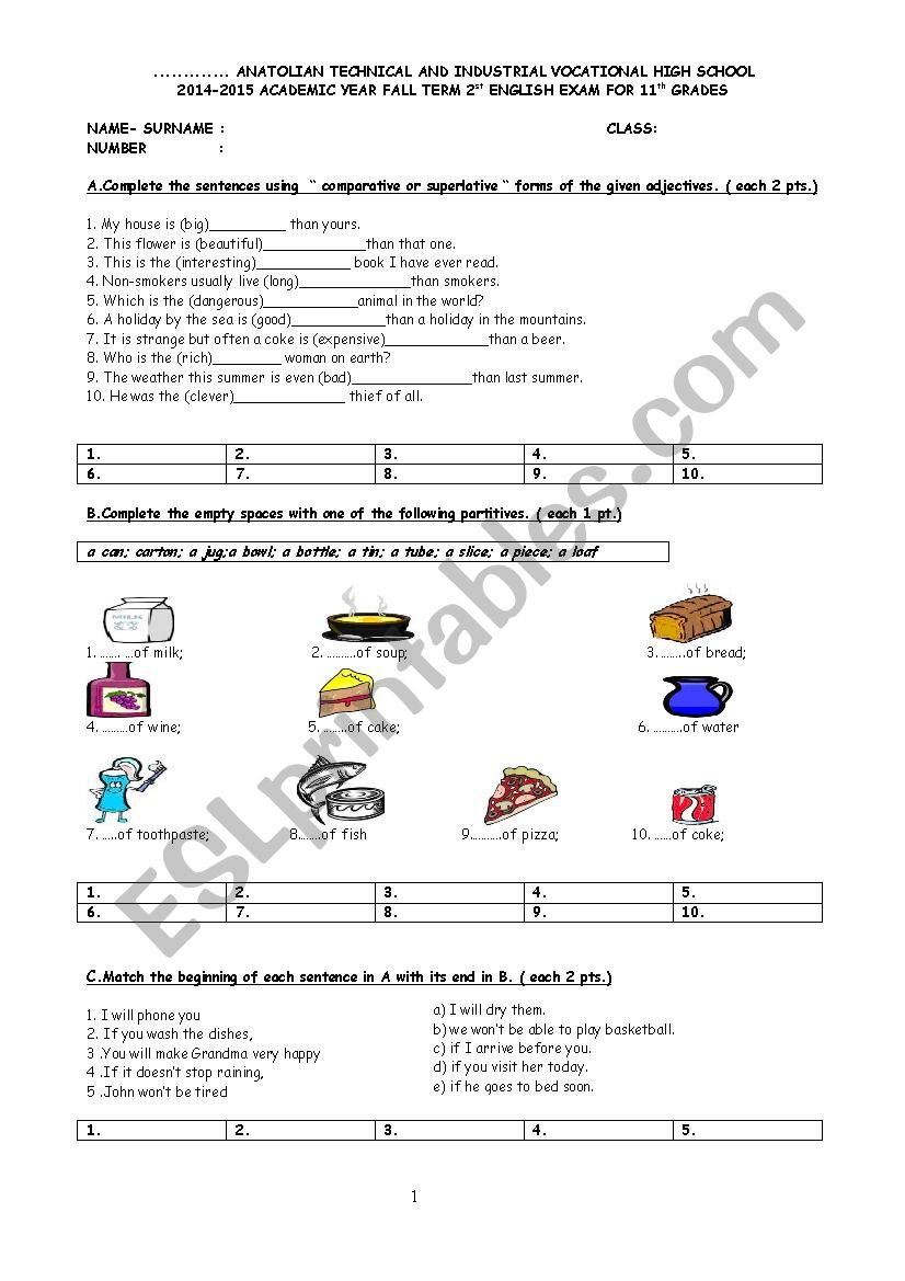 1st term 2nd exam for 11th grades