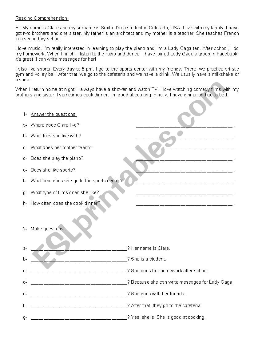 Reading Comprehension worksheet