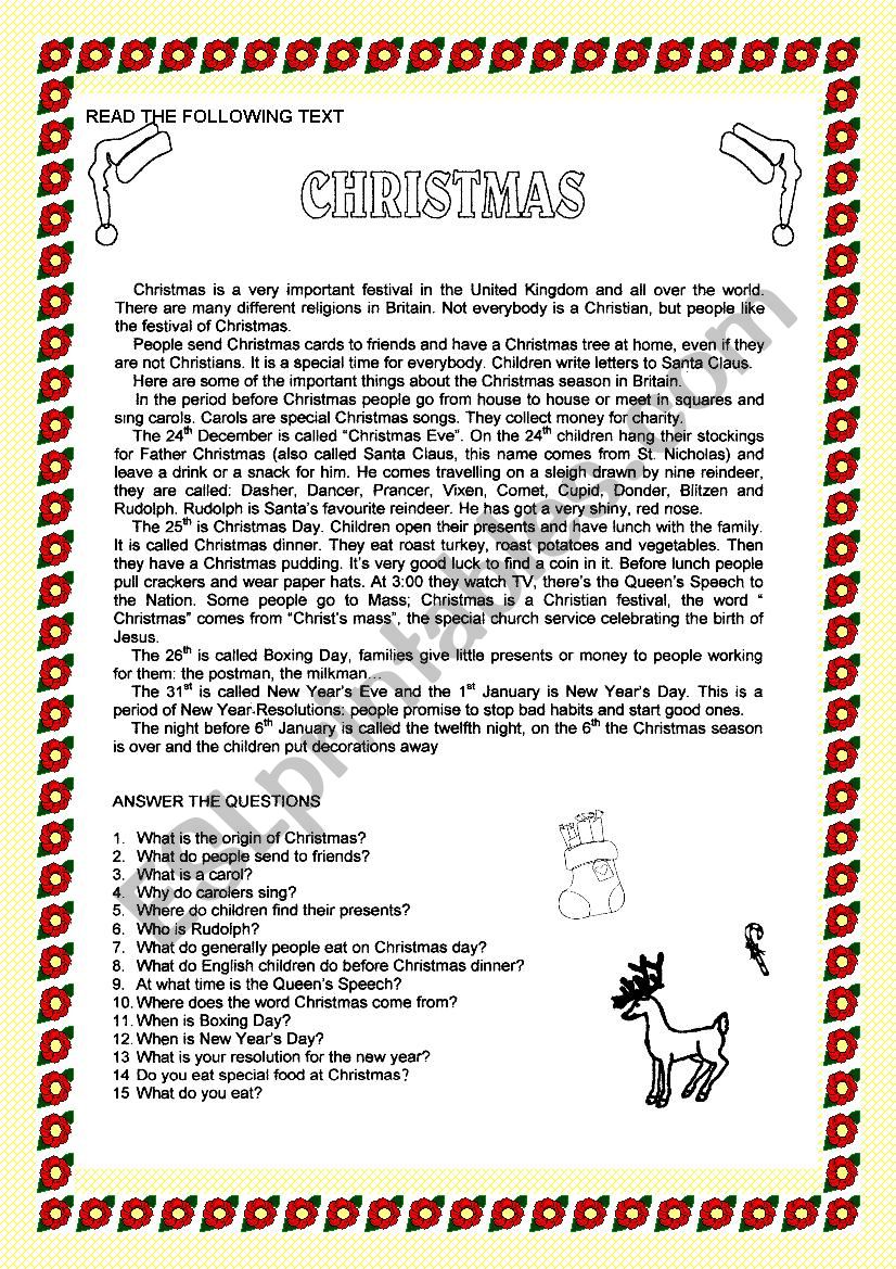 christmas reading - ESL worksheet by smokevalley
