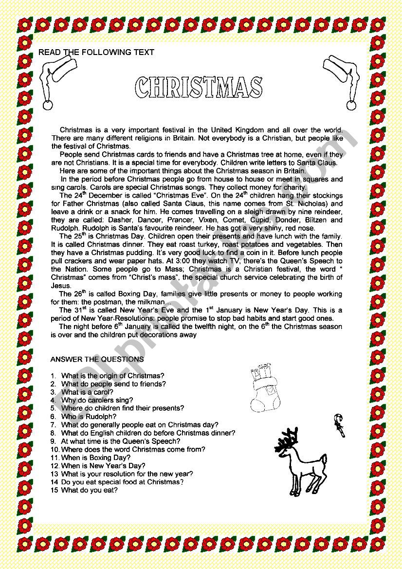 christmas reading worksheet