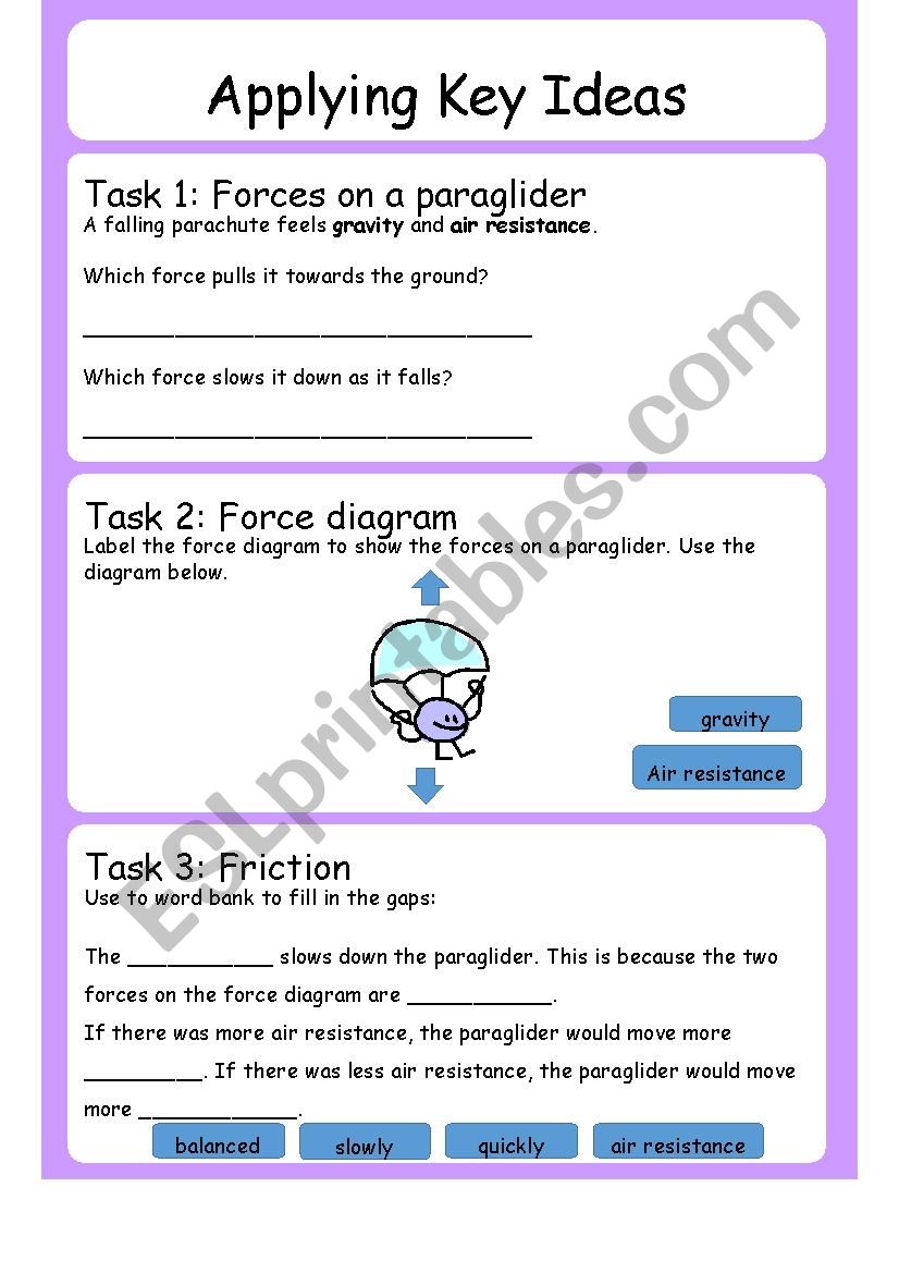 Applying Key Ideas: Forces worksheet