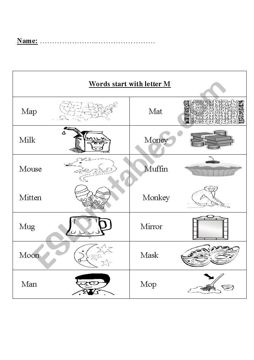 Phonics letter M worksheet