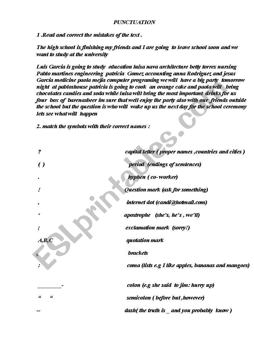 punctuation worksheet