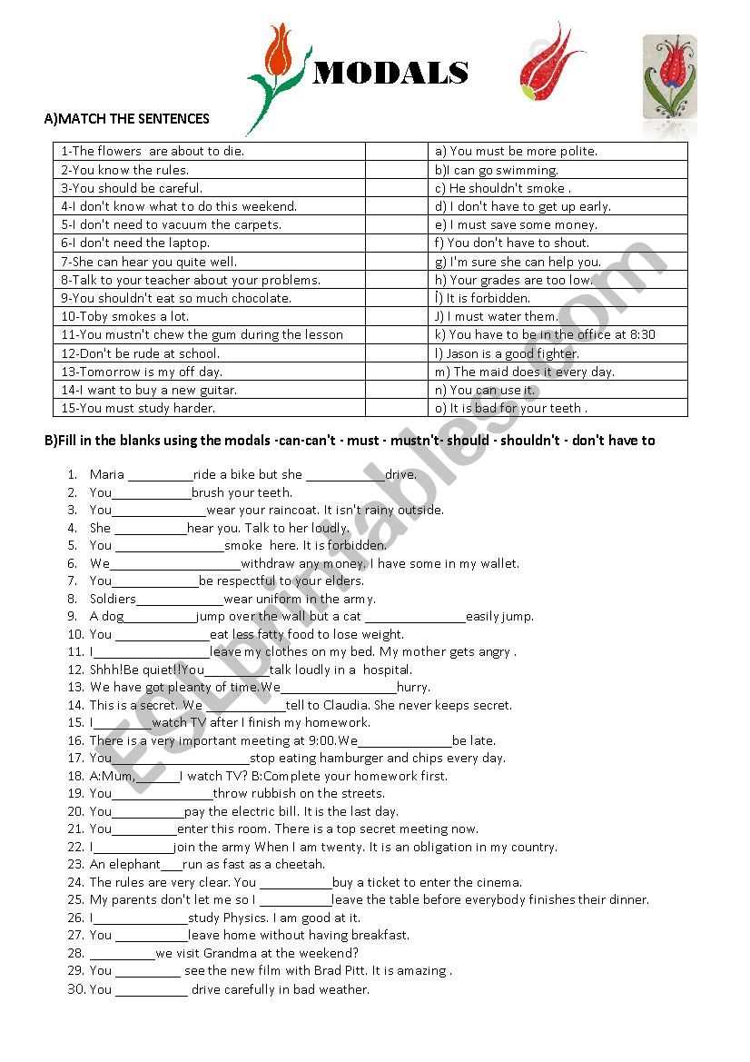 MODALS  December 2014 worksheet