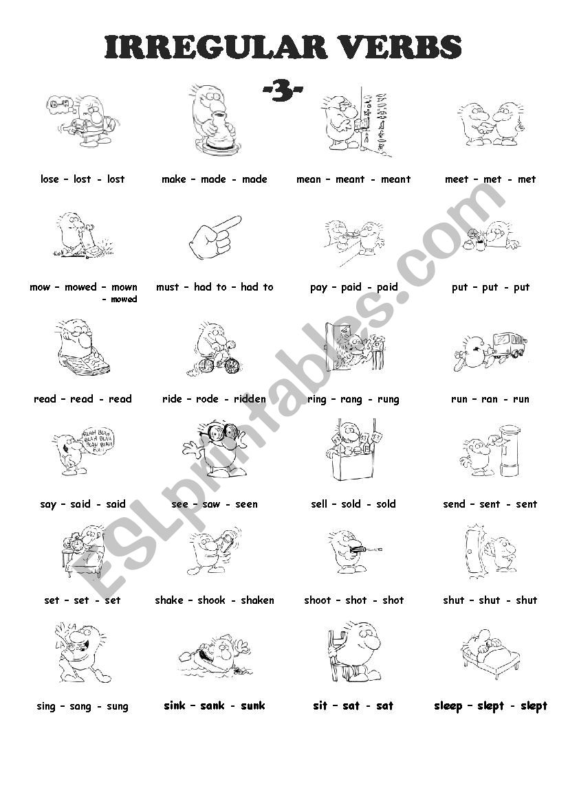 Irregular verbs handout  3/4 worksheet