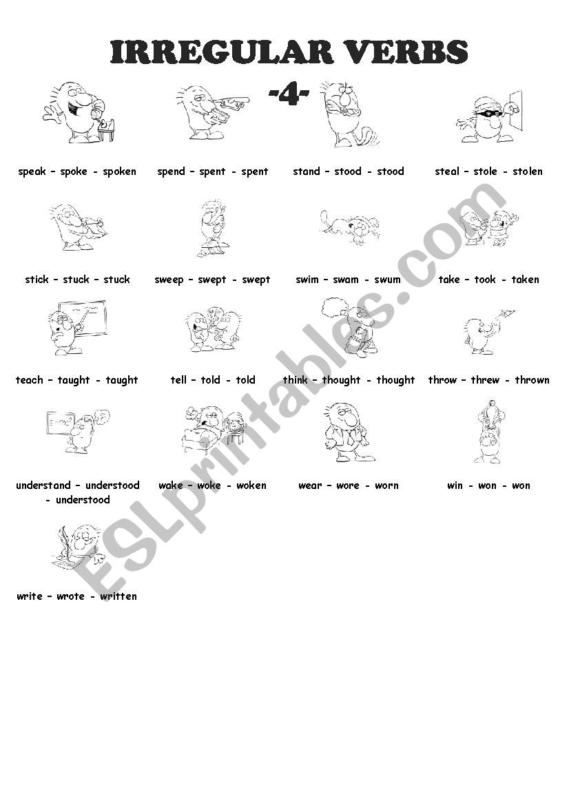 Irregular verbs handout  4/4 worksheet