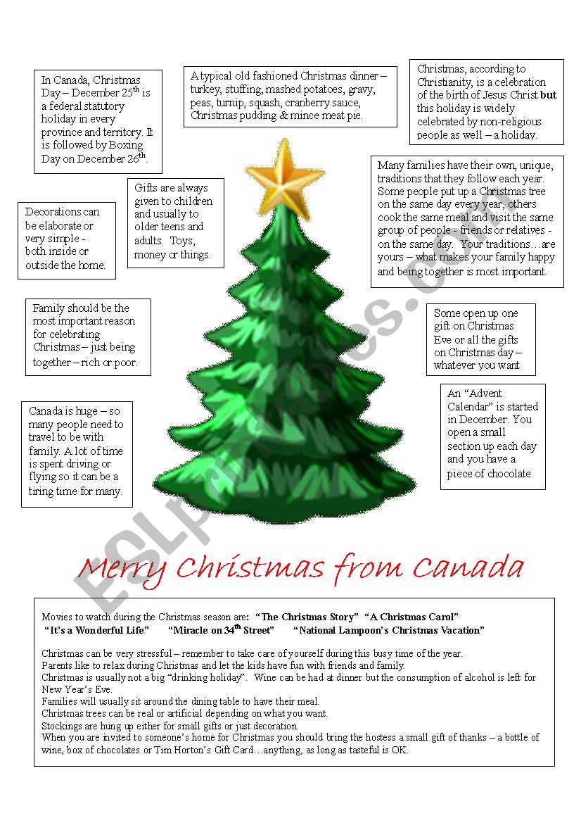 Merry Christmas from Canada worksheet