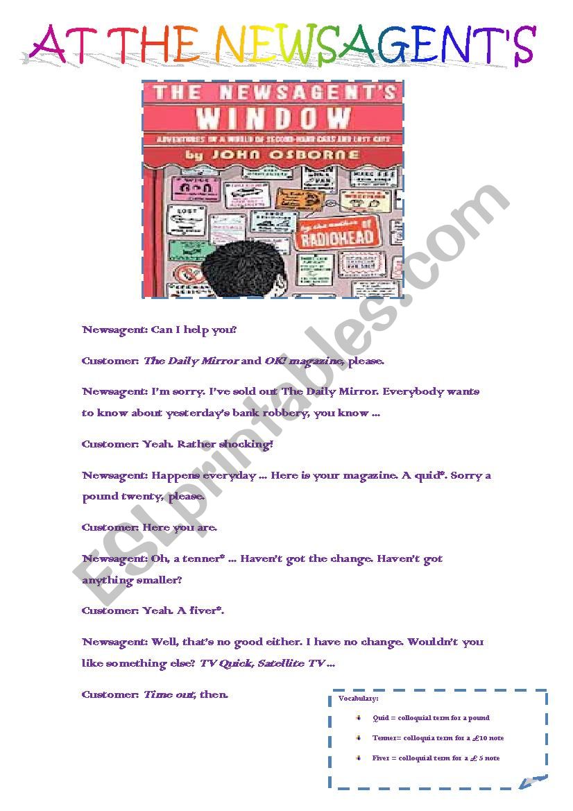 At the Newsagents - dialogue worksheet