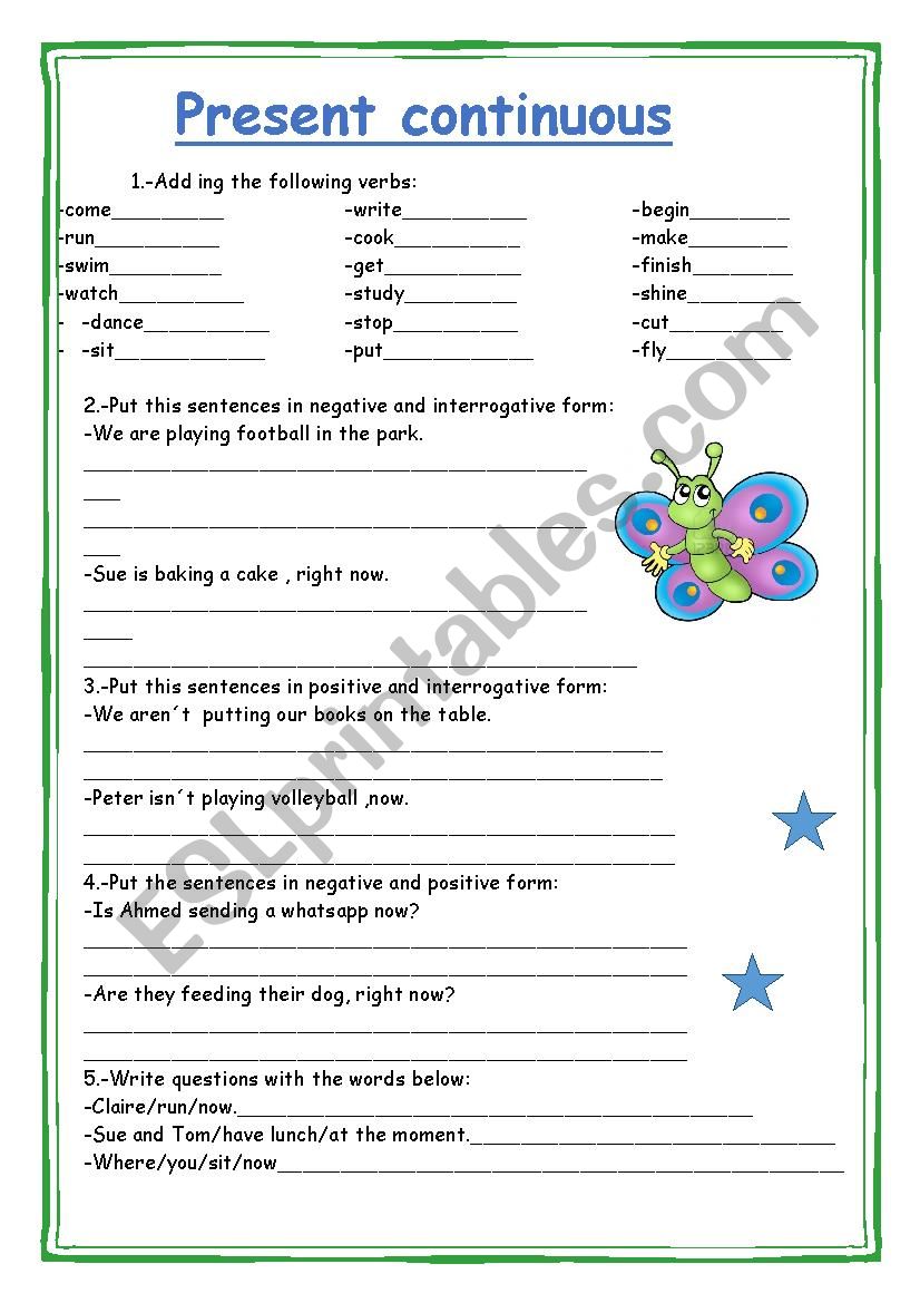 present continuous worksheet