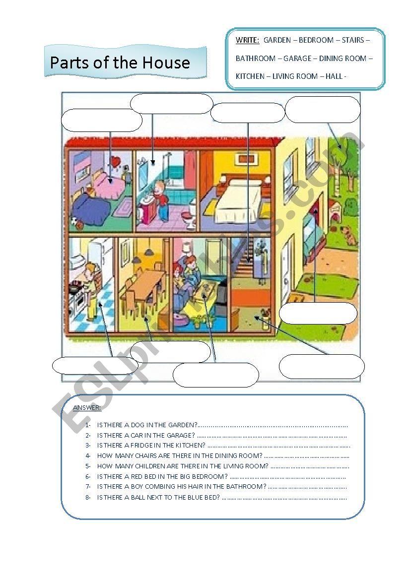 Parts of the house worksheet