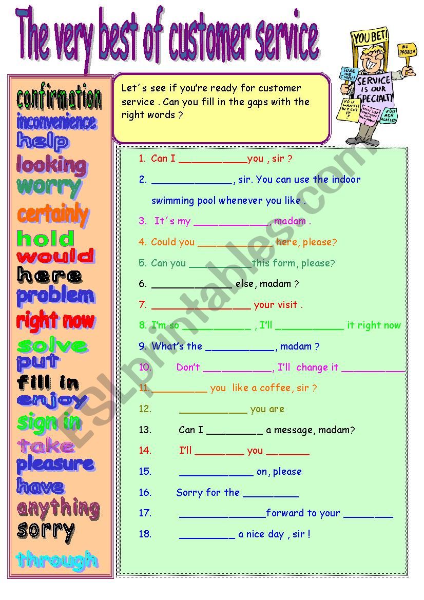 Business English Customer Service Worksheets