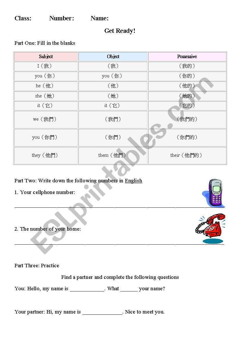 Get Ready worksheet