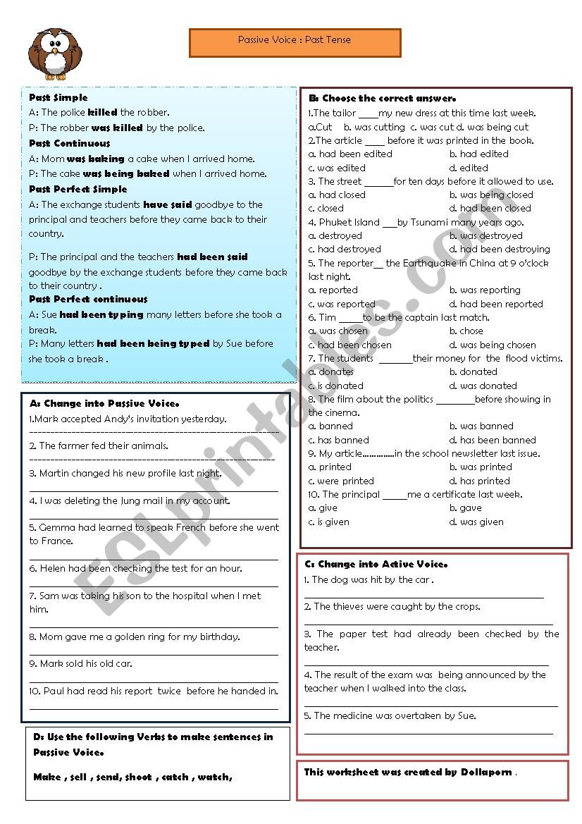 Passive voice past tense worksheet