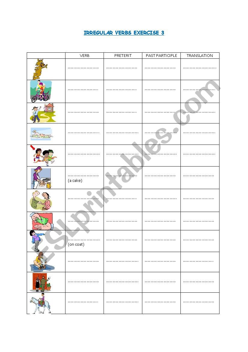 IRREGULAR VERBS EXERCISE 3 worksheet