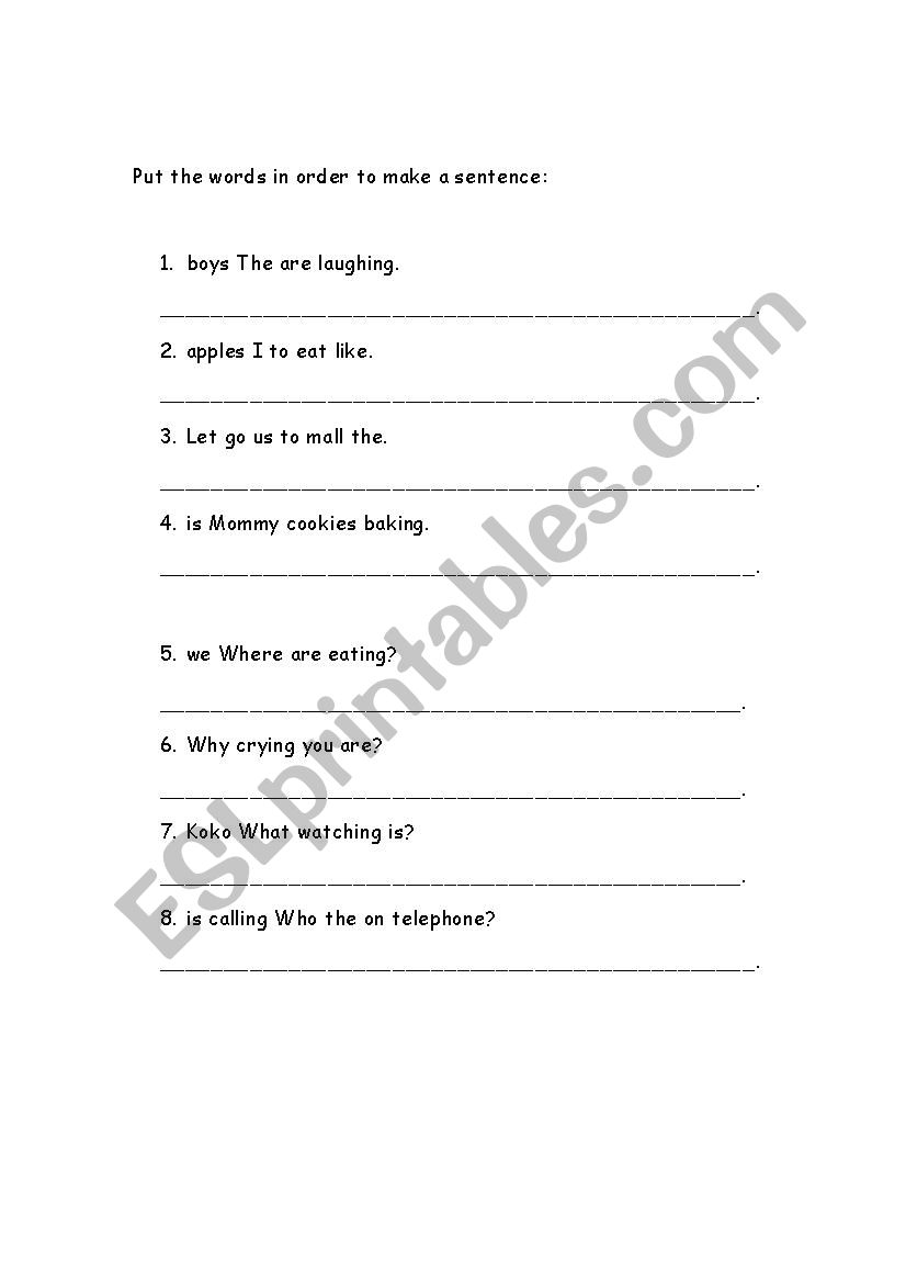 Sentence Building Worksheet worksheet