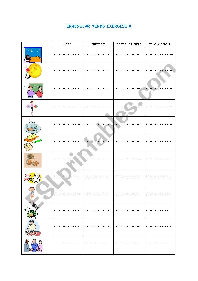 IRREGULAR VERBS EXERCISE 4 worksheet