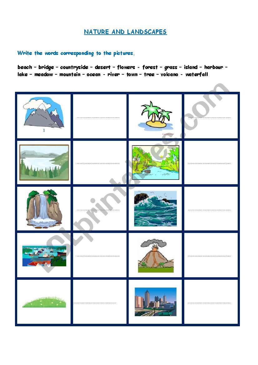 NATURE AND LANDSCAPES worksheet