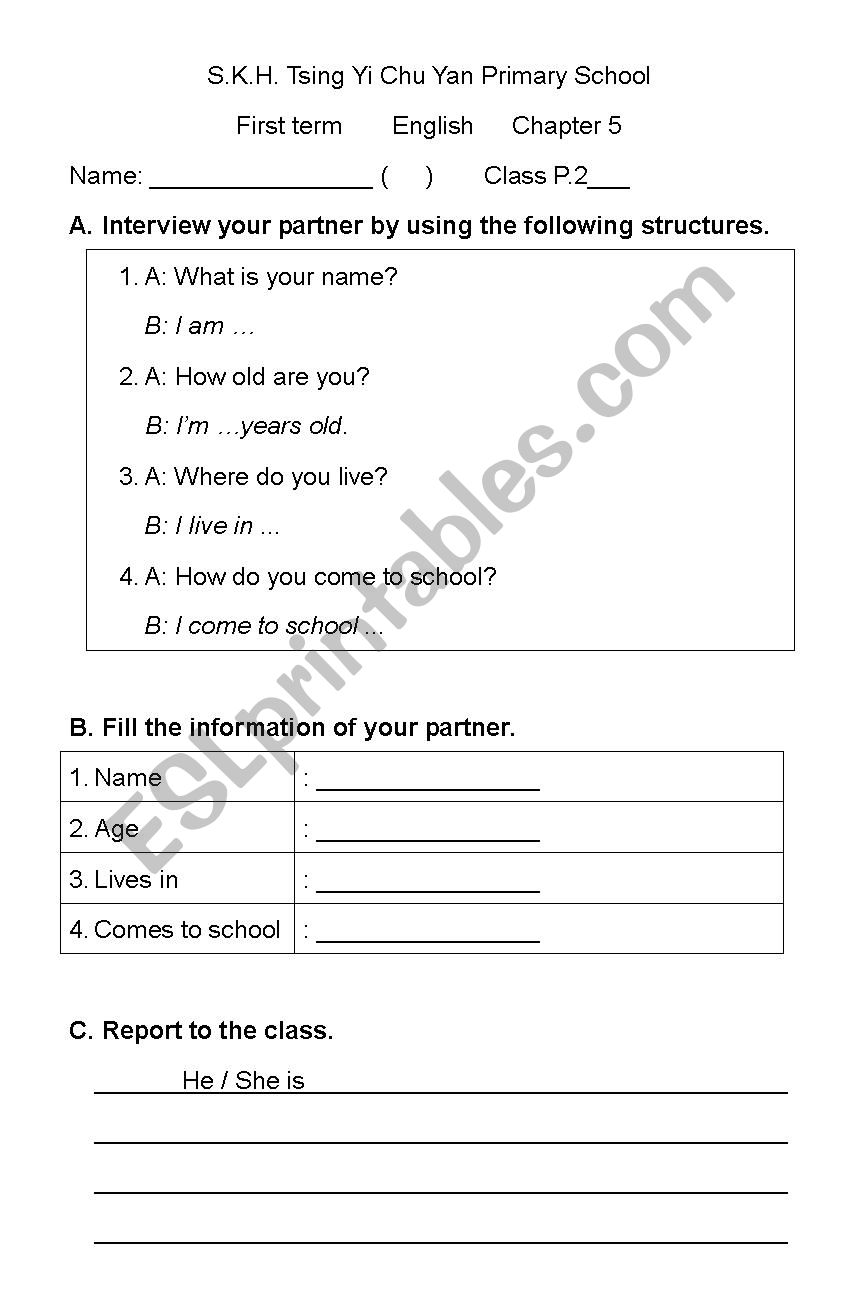 Interview your friend worksheet