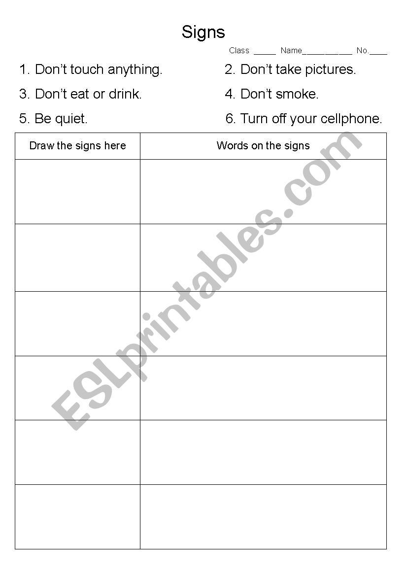 Imperatives_Common Signs worksheet