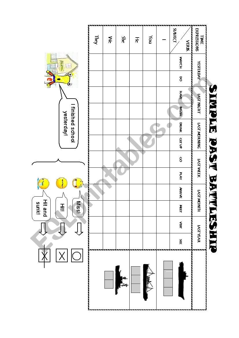 Past Simple battleship worksheet