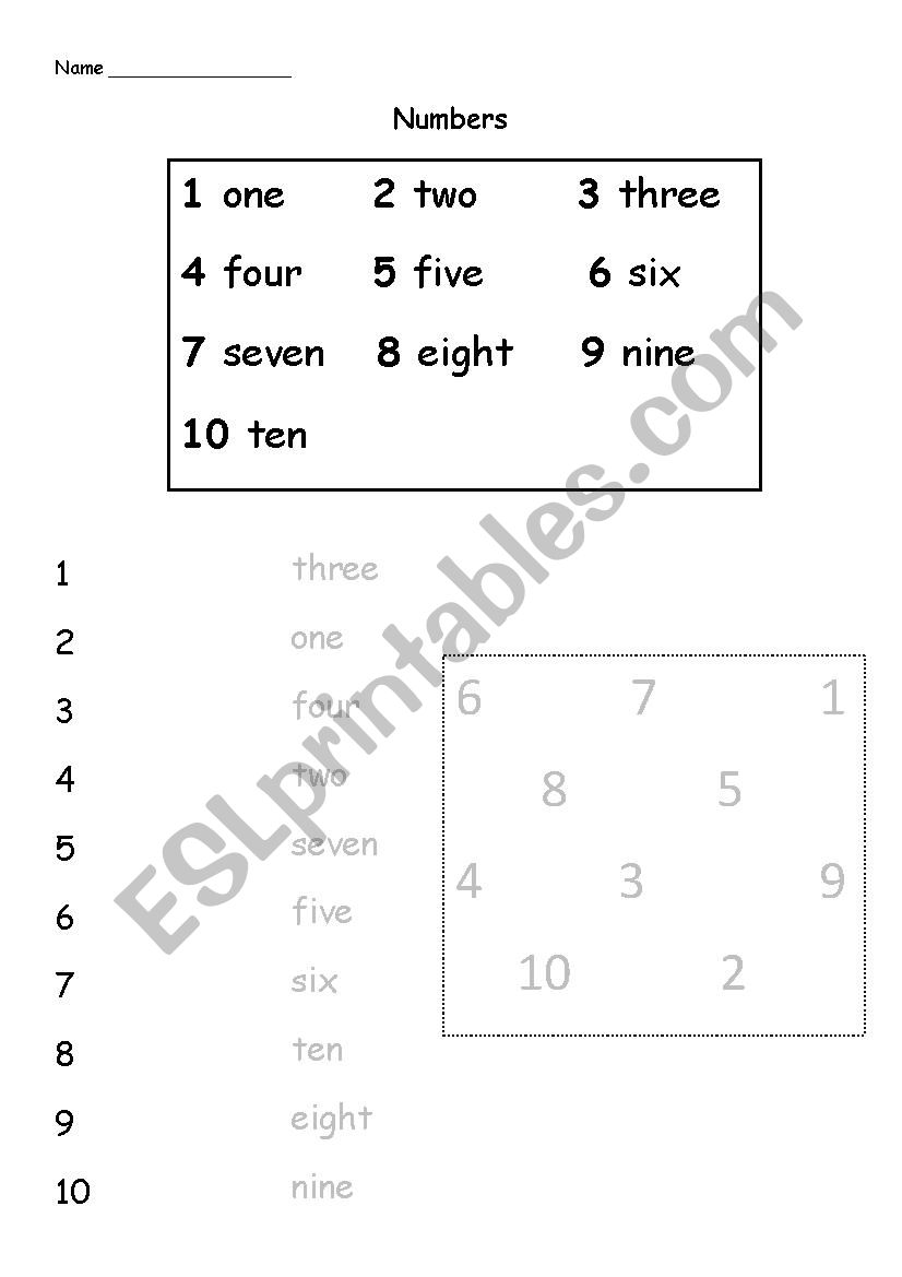 Numbers 1-10 worksheet