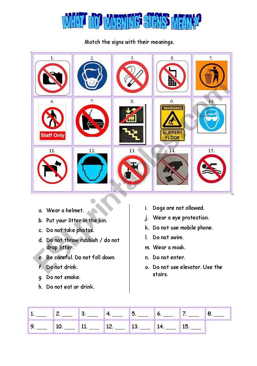 WARNING SIGNS worksheet