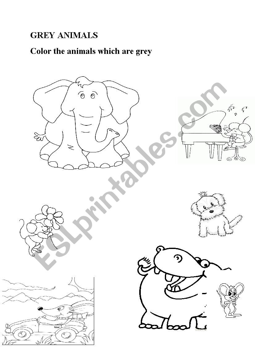 grey animals worksheet
