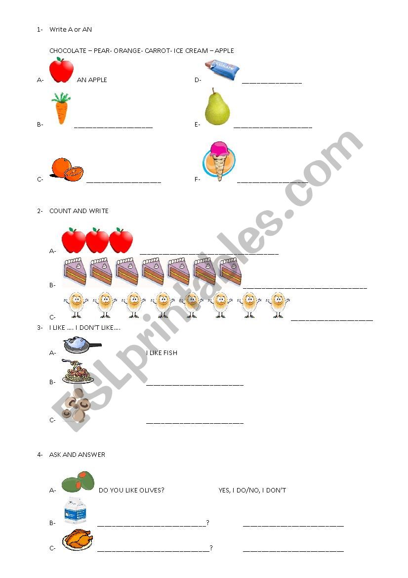 Food- Numbers- Likes/Dislikes.