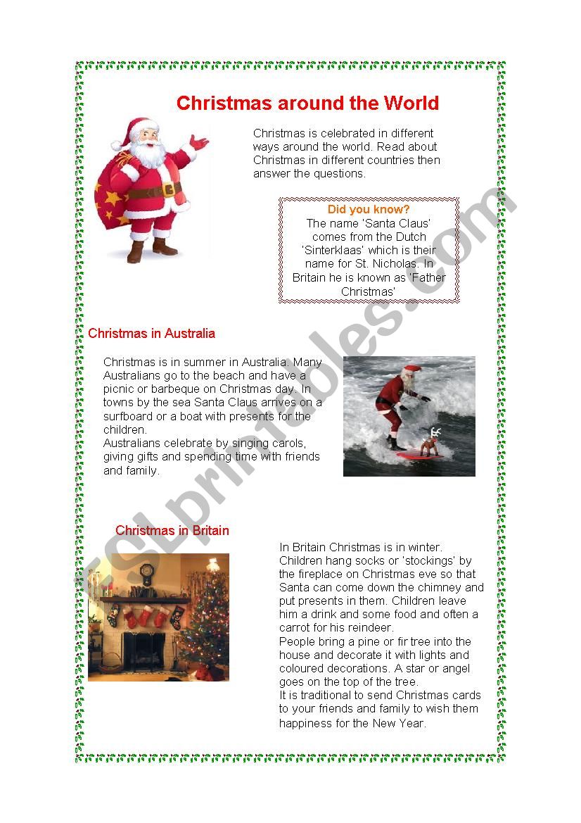 Christmas Around the World worksheet