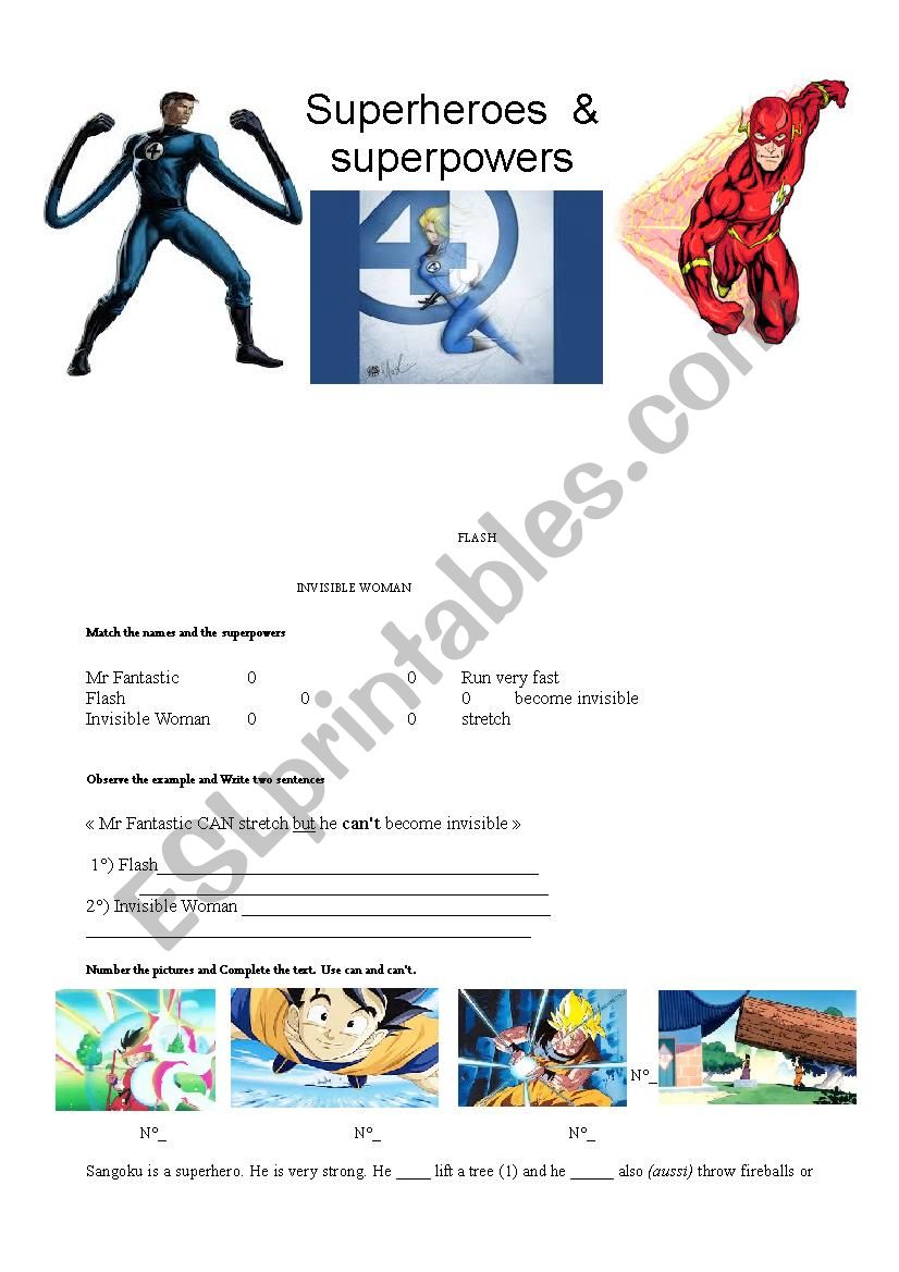 superheroes and superpowers worksheet