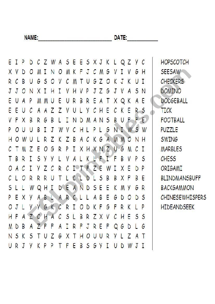 GAMES AND HOBBIES WORDSEARCH  worksheet