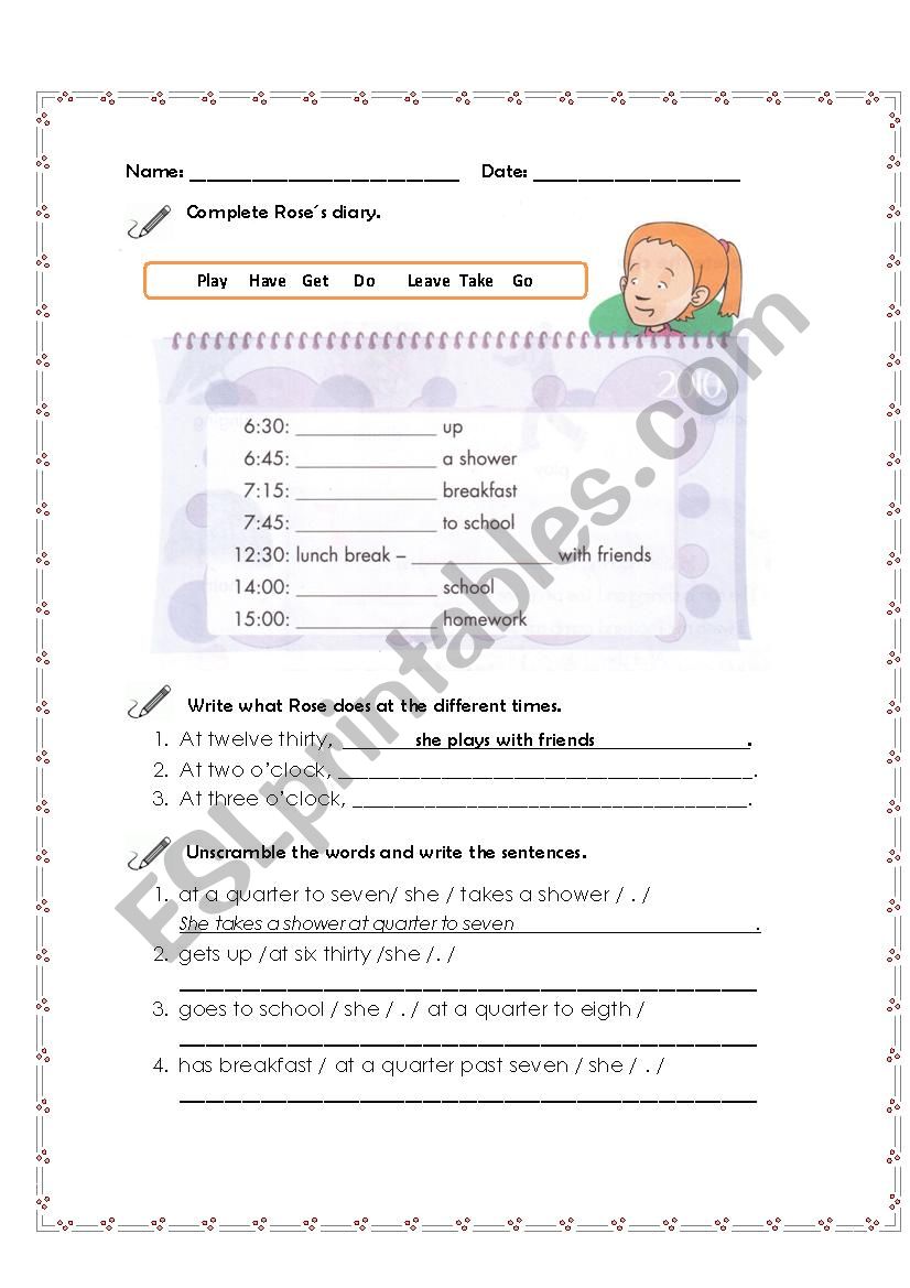 daily activities worksheet