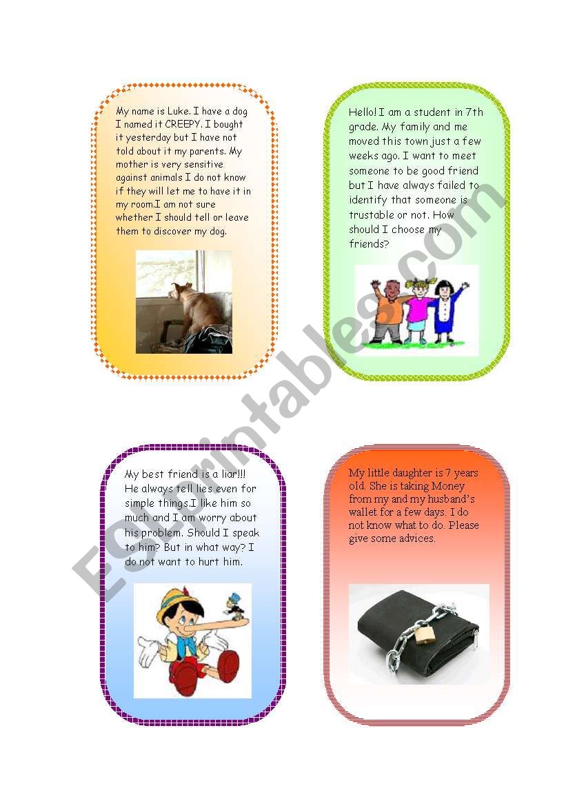 advice cards part2 worksheet