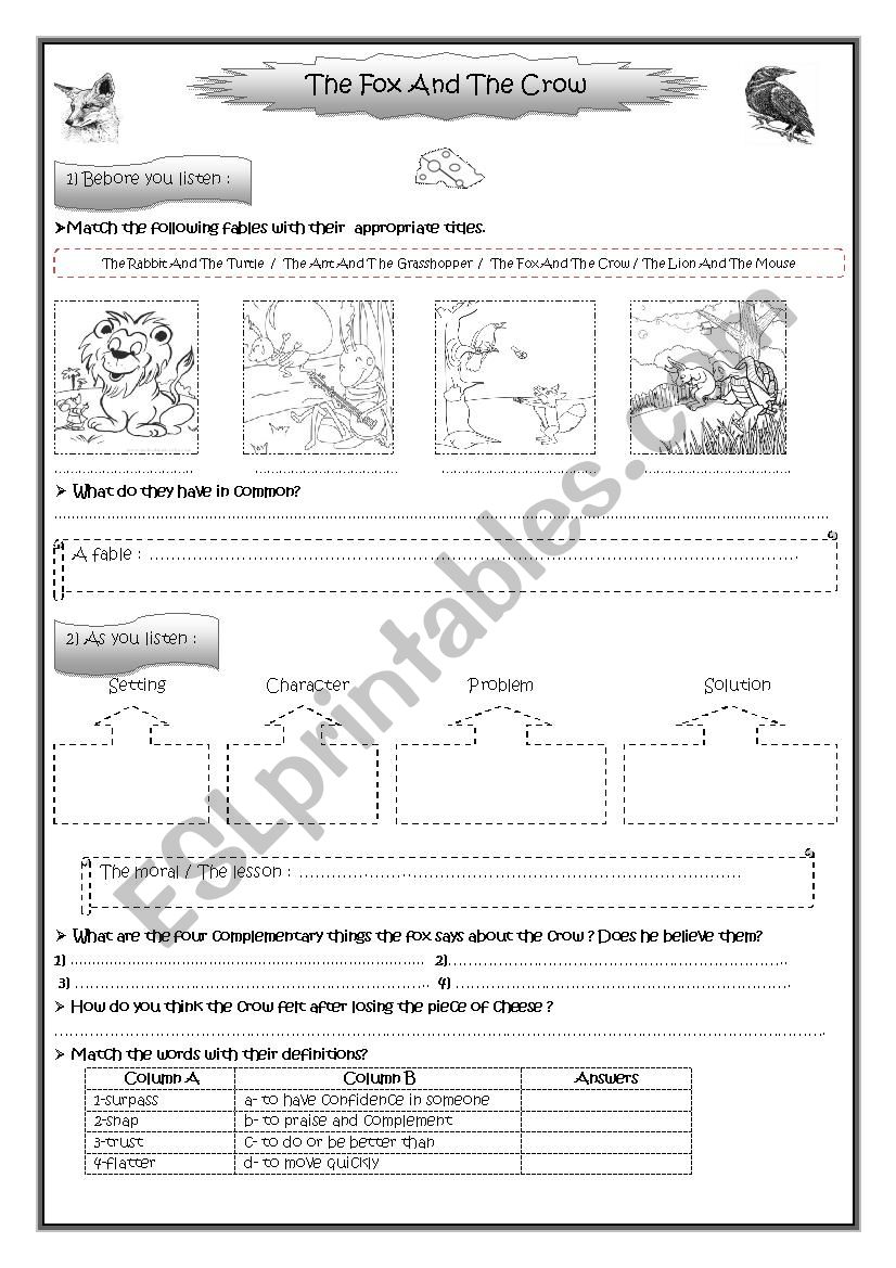 The Fox And T he Crow worksheet