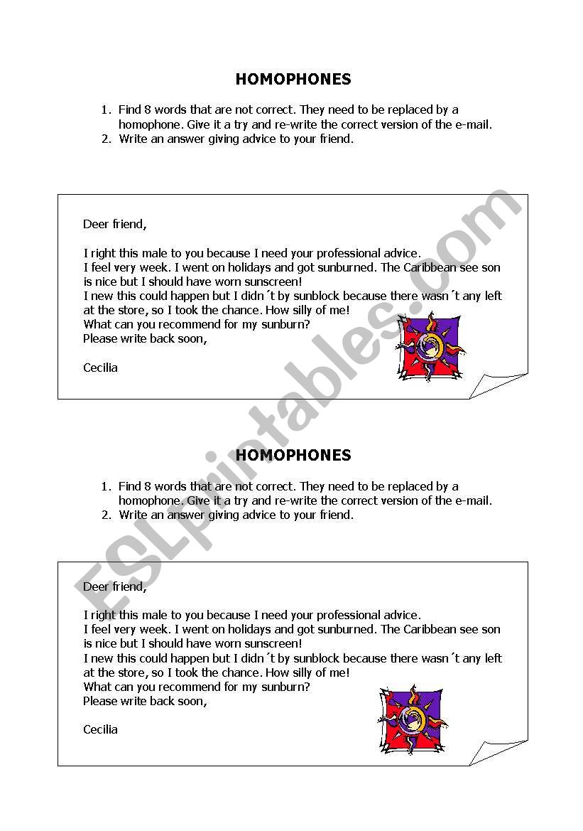 HOMOPHONES worksheet