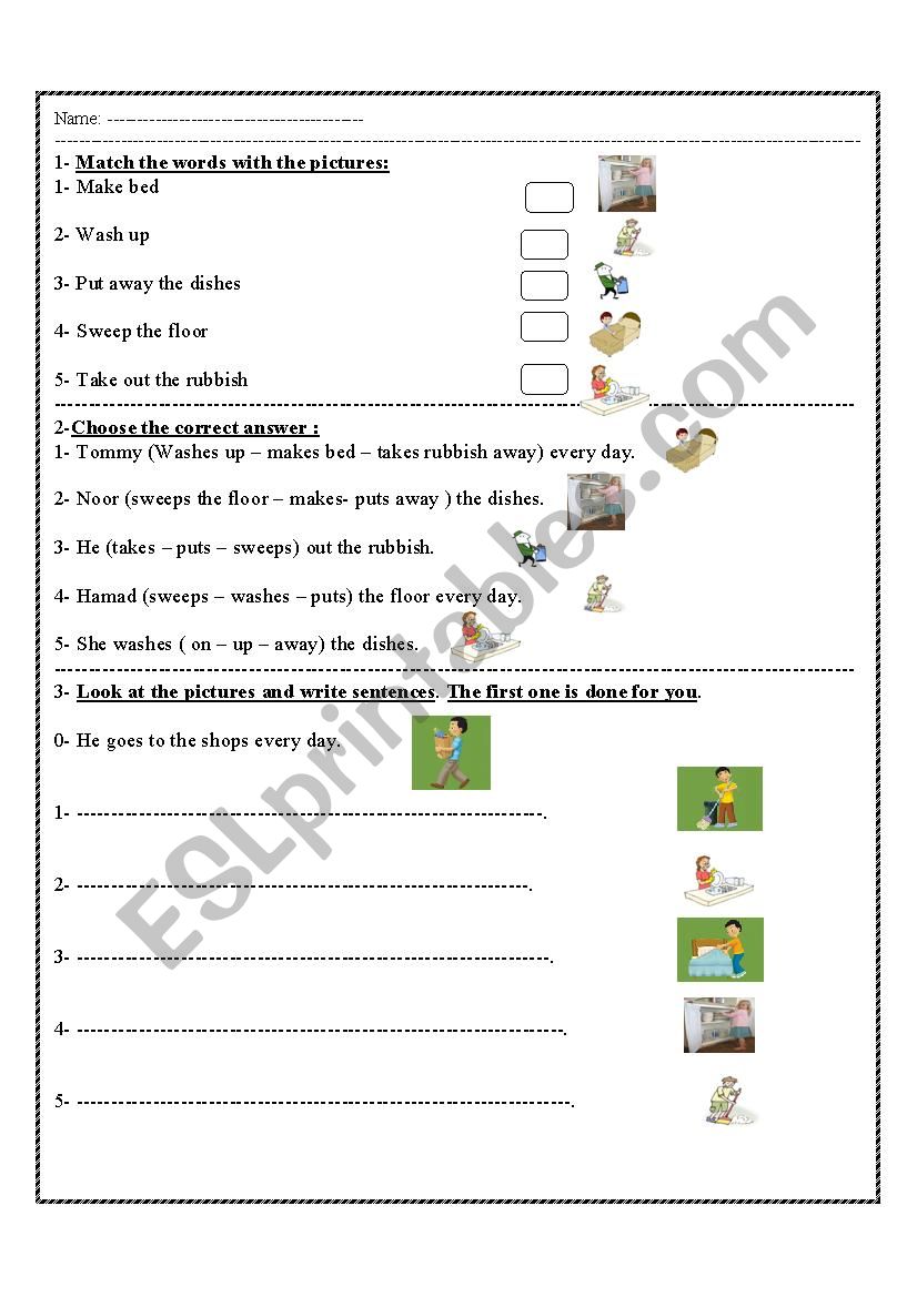 daily activities worksheet