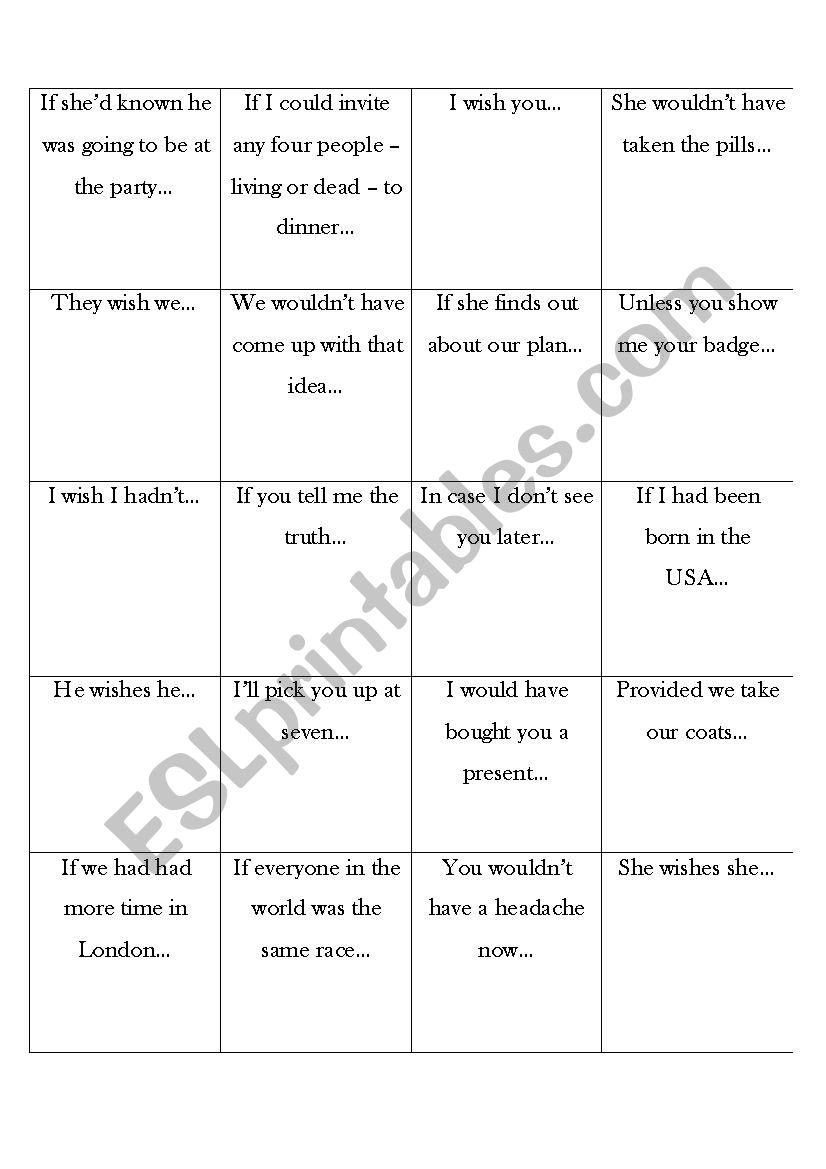 Conditionals Speaking Cards worksheet