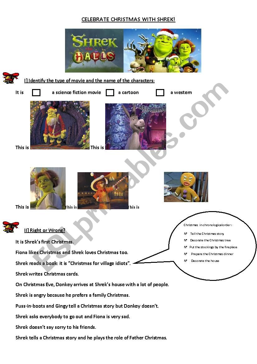 film shrek Christmas worksheet