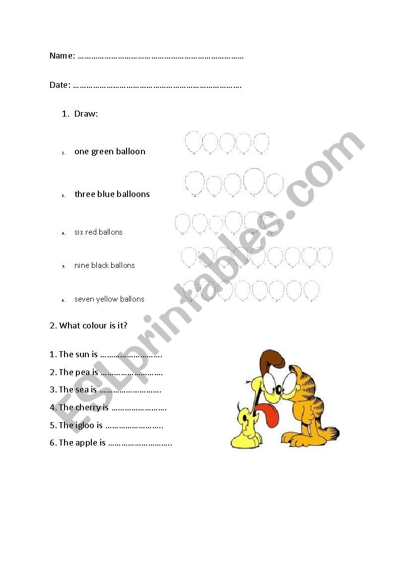 colours and numbers worksheet