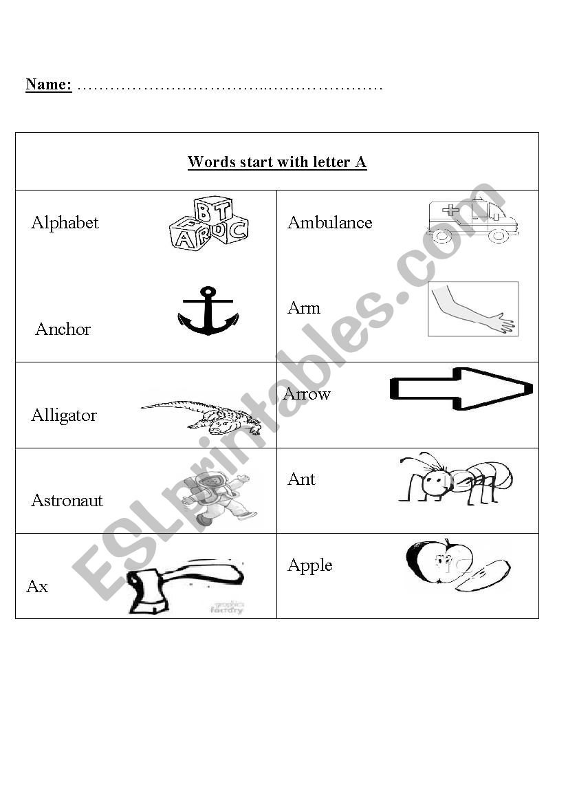 Phonics letter A worksheet