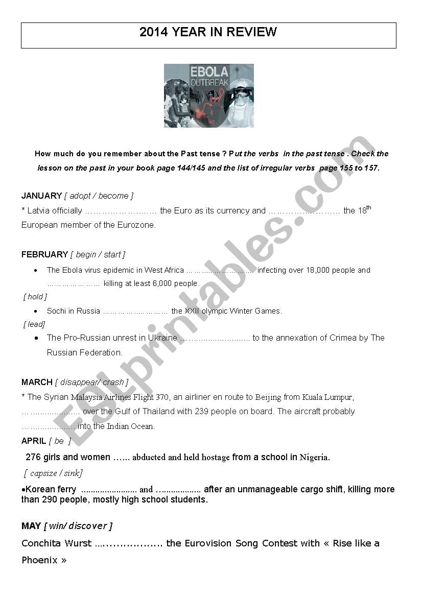2014 A YEAR IN REVIEW worksheet