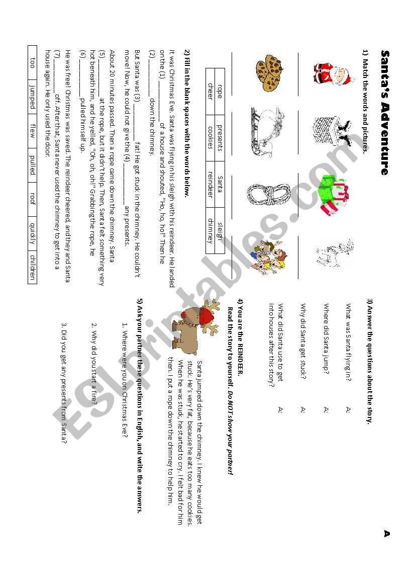 Christmas adventure worksheet w/ information gap