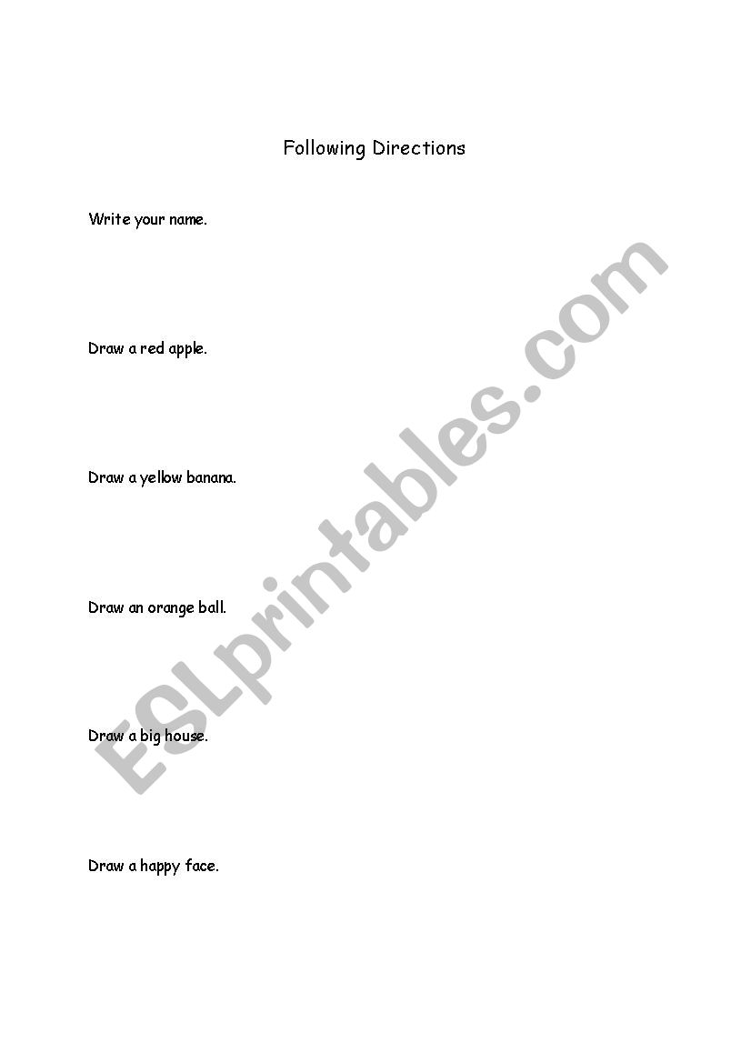 Following Directions worksheet