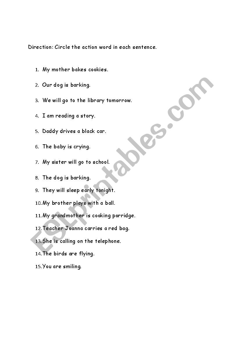 Action Words worksheet