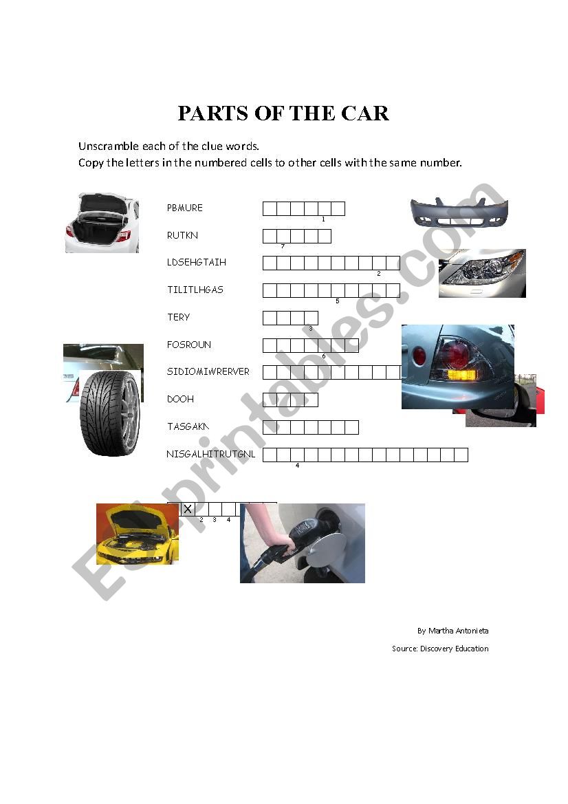 EXTERIOR PARTS OF THE CAR worksheet