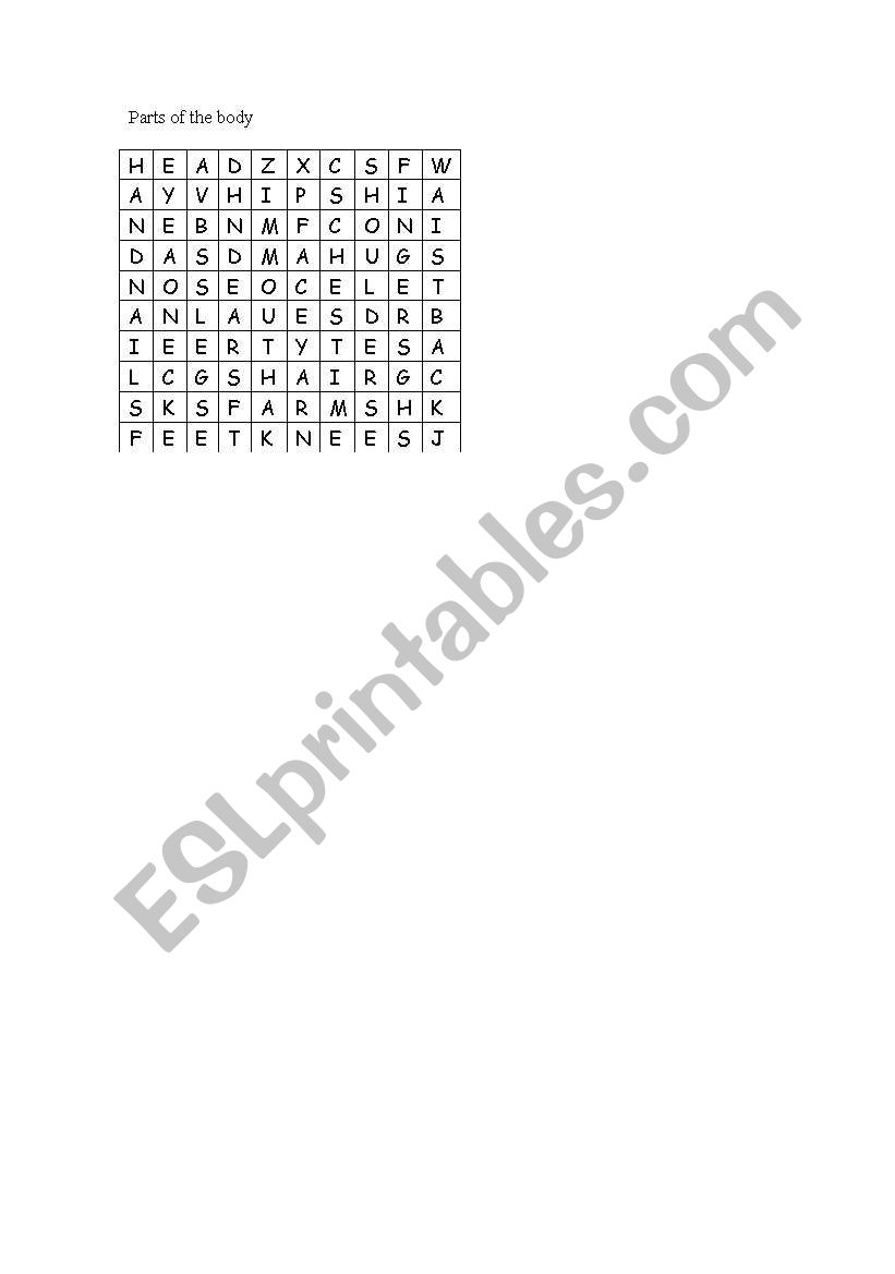 parts of the body  worksheet