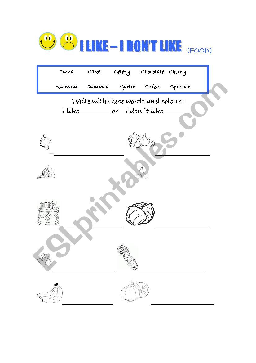 FOOD (I like/I don0t like) worksheet